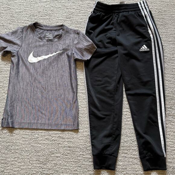 Lot of 2: Boys Adidas Jogger Sweatpants (7) & Nike Dri-Fit Gray T-Shirt (7) - Picture 1 of 7